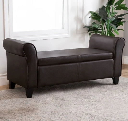 Hartford Leather Storage Ottoman Bench - Brown