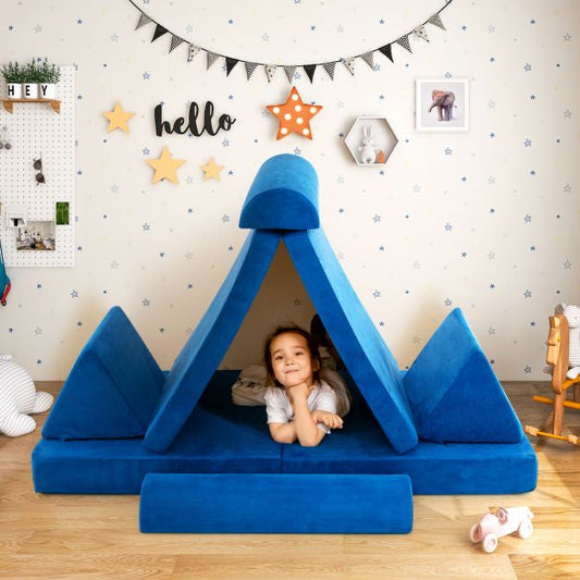6 Piece Kids Play Couch | Sofa | Modular Soft Play Equipment | Foam Blocks | Blue