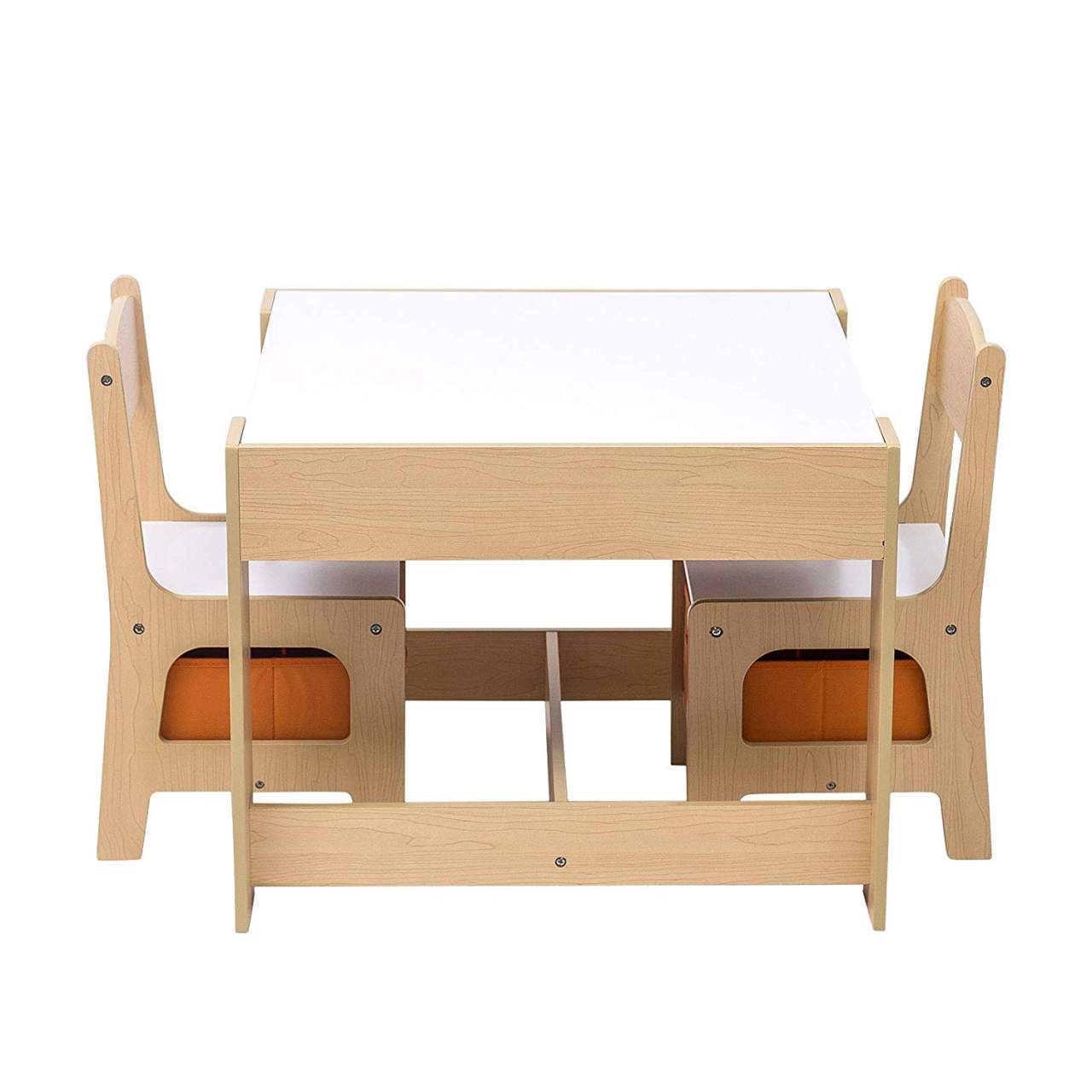 Kids 3-in-1 Table & Chairs | Reversible Top | Blackboard | Orange Storage Drawers