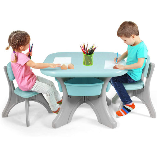 Kids Chunky and Funky Large Table & Chairs with Storage | Grey & Aqua | 3-8 years