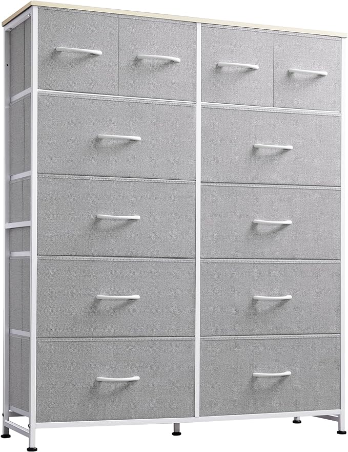 Tall Dresser for Bedroom with 12 Drawers, Dressers & Chests of Drawers, Fabric Dresser