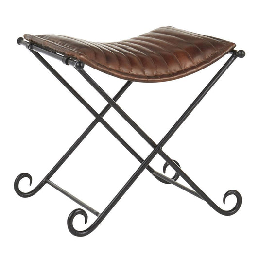 Lumisource Ali Industrial Leather Stool in Black Metal and Espresso Leather