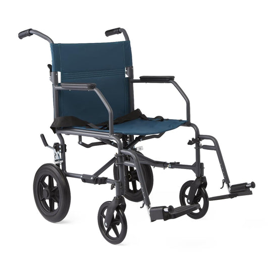 Medline Transport Folding Wheelchair with Lightweight Steel Frame - Teal