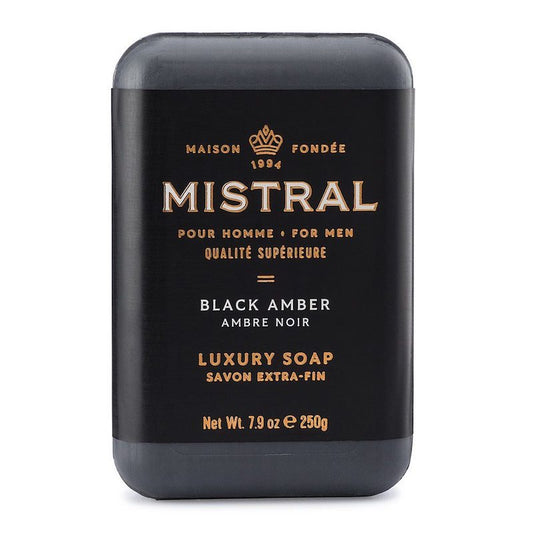 Mistral Men's Luxury French Bar Soap 8.8oz 250g - Black Amber