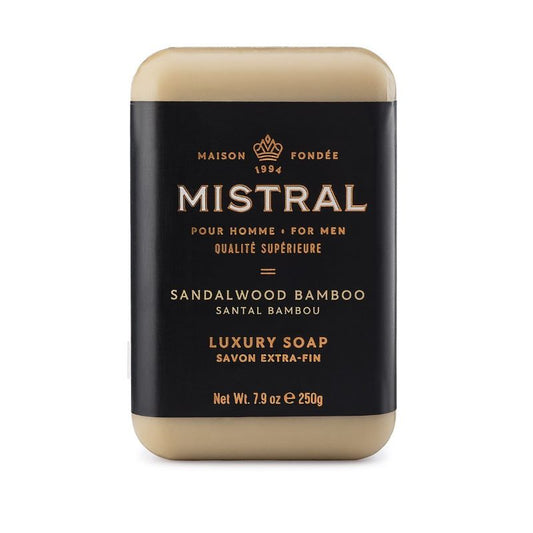 Mistral Men's Luxury French Bar Soap 8.8oz 250g - Sandalwood Bamboo