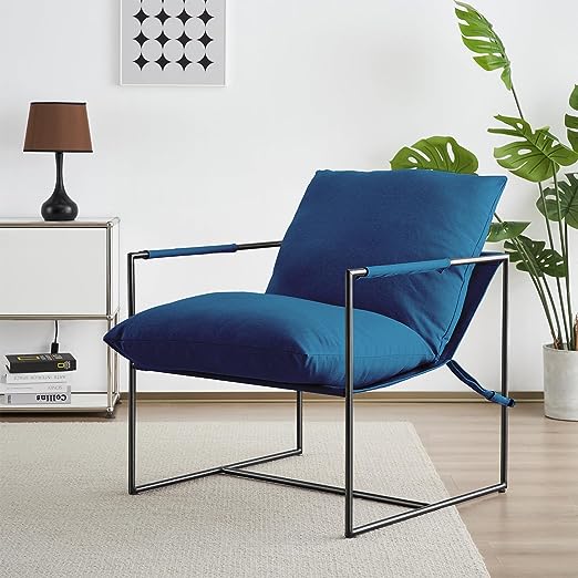 Basic Accent Sling Chair Modern Armchair for Living Room Bedroom Reading Office Metal Frame