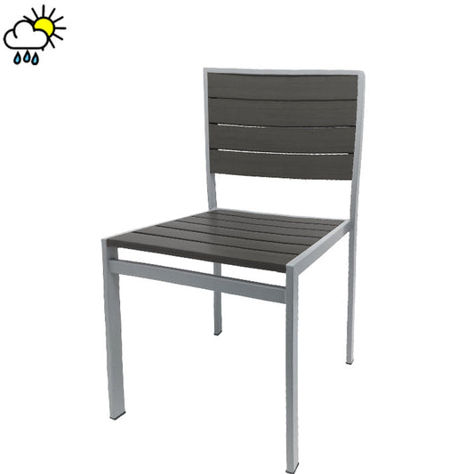Outdoor Synthetic Teak Chair with Gray Slats