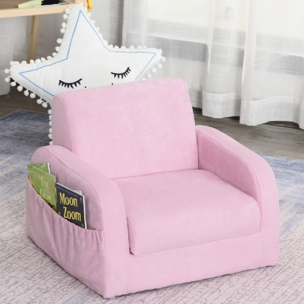 Kids 3-in-1 Super Soft Armchair, Lounger and Sofa Bed | Pink | 3-5 Years