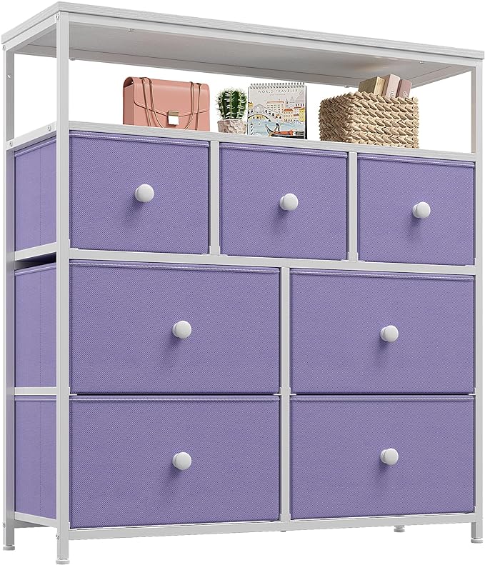 Dresser for Bedroom with 7 Drawers and 2 Shelves, TV Stand Dresser with Wooden