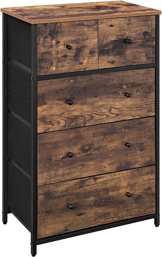 Drawer Dresser, Storage Dresser Tower with 5 Fabric Drawers, Dresser Unit, Hallway