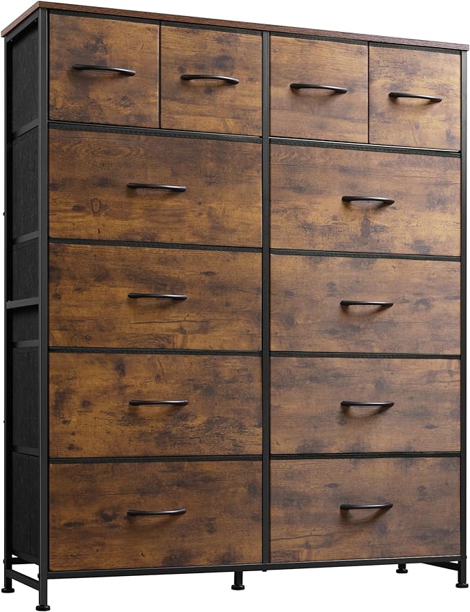 Tall Dresser for Bedroom with 12 Drawers, Dressers & Chests of Drawers, Fabric Dresser