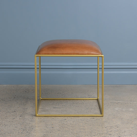 Mid-Century Genuine Leather Stool