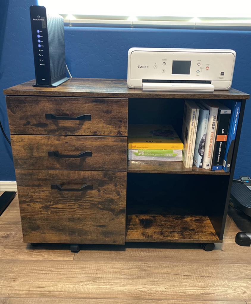 Industrial 3-Drawer File Cabinet, Mobile Lateral Filing Cabinet
