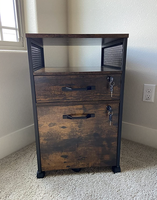 File Cabinet with Lock, Filing Cabinet with 2 Storage Drawers