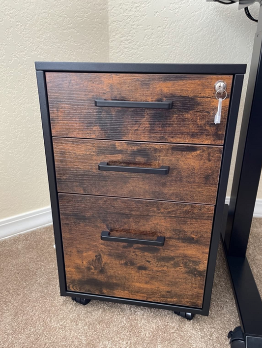 Mobile File Cabinet, Office Filing Cabinet with Wheels and Lock