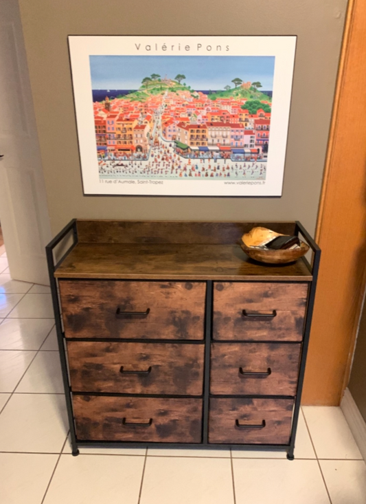 Closet Storage Dresser, Chest of Drawers, 6 Fabric Drawers and Metal Frame