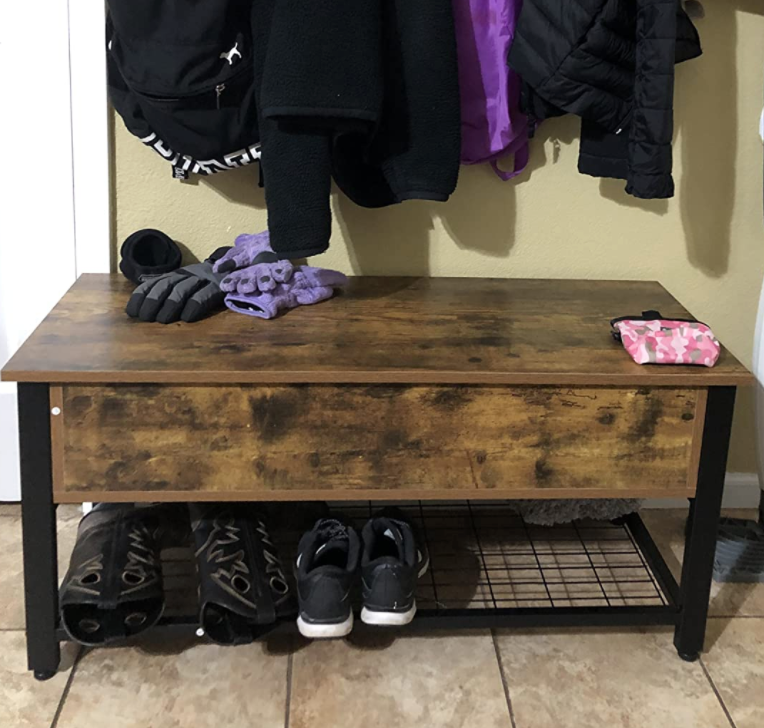 Industrial Storage Bench, Entryway Lift Top Shoe Storage Bench