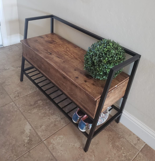 Storage Bench, Industrial Shoe Rack Bench with Storage Box
