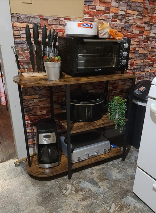 Kitchen Baker's Rack with Storage and Wine Glass Holder Microwave Oven Stand