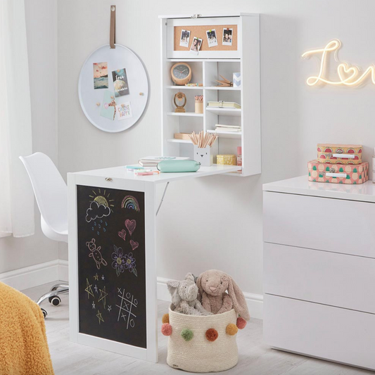 Montessori Space-Saving Children's Homework Desk | Blackboard & Storage | White | 5-12 Years