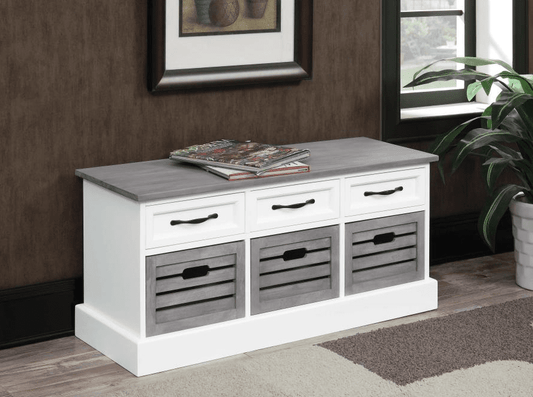Alma 3-drawer Storage Bench White and Weathered Grey
