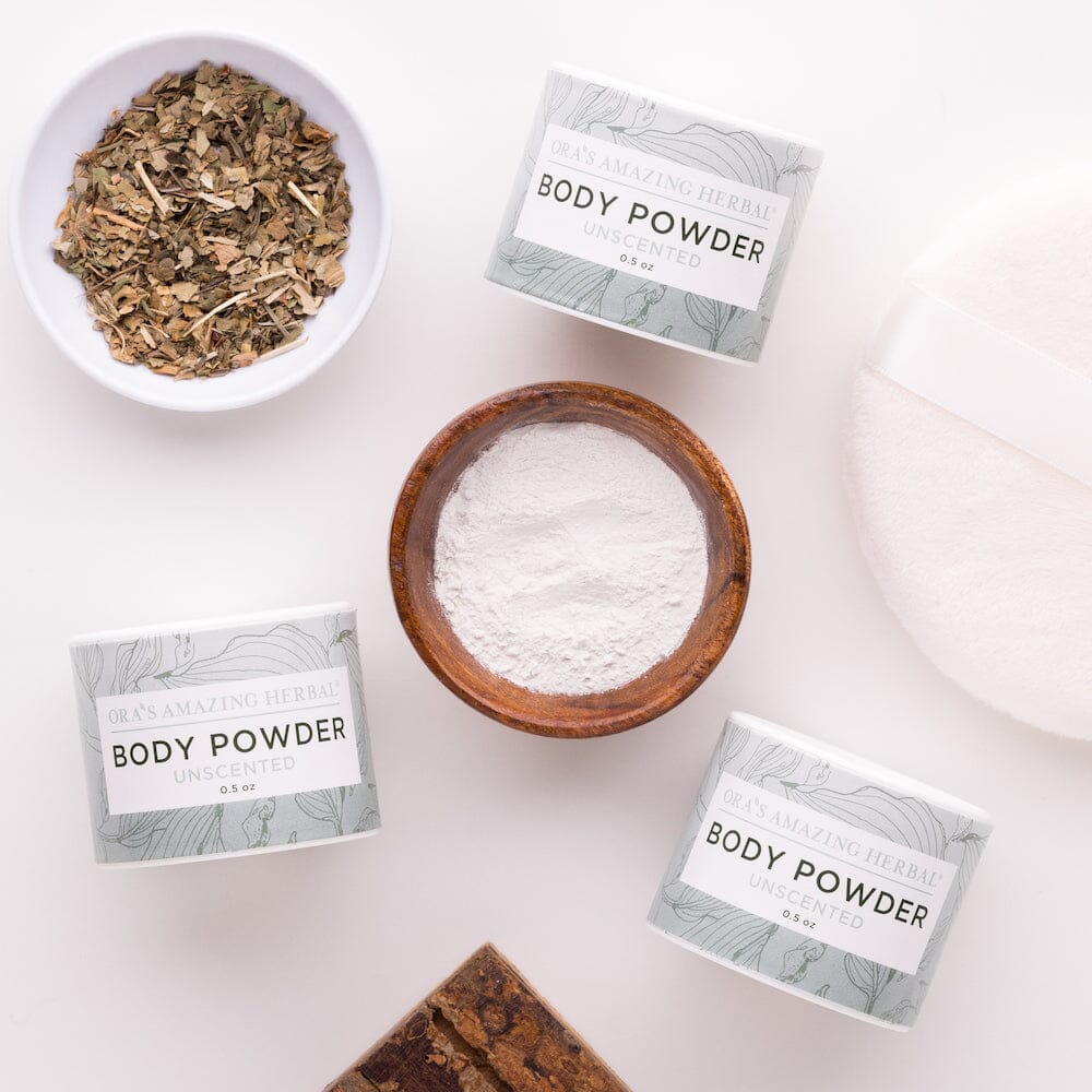 Talc Free Body Powder, Unscented Body Powder Ora's Amazing Herbal Travel 3 Pack (0.5 oz x 3)