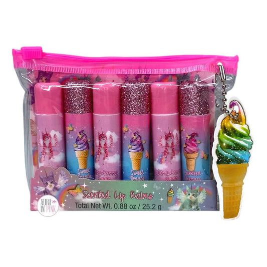 Votum Enterprises Pink Glitter Caticorn Scented & Flavored Lip Balms In Pouch Set oF 6