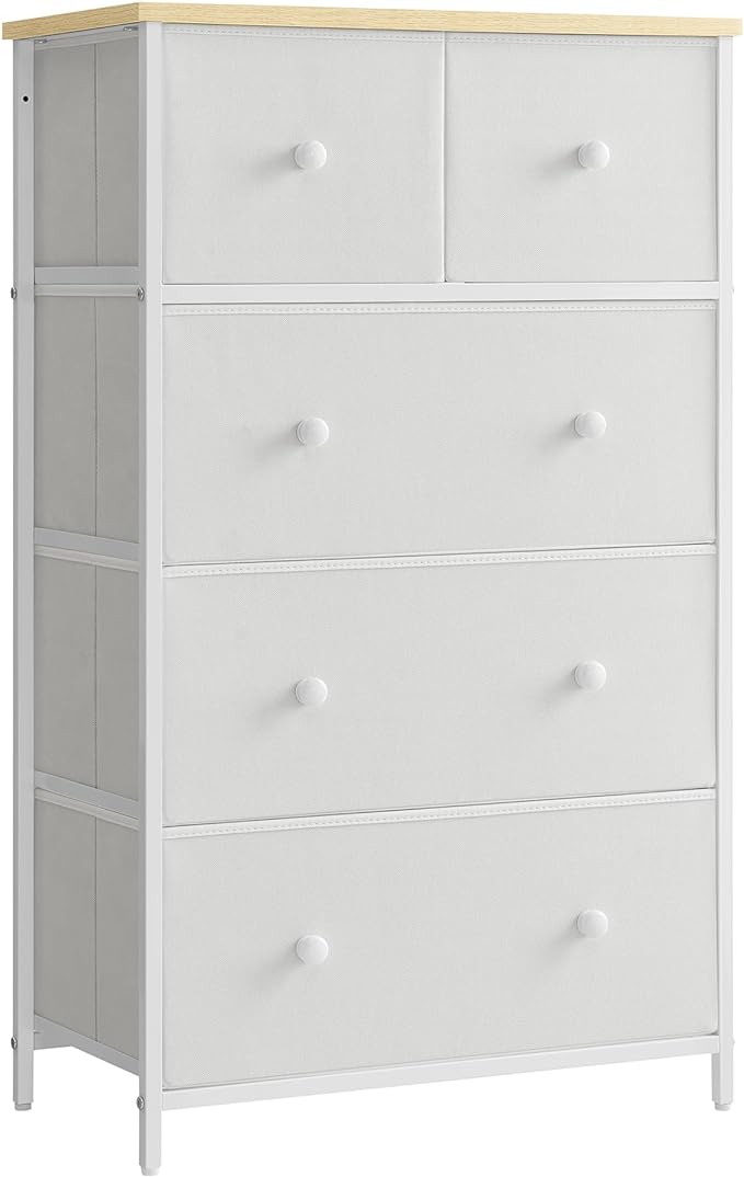 Drawer Dresser, Storage Dresser Tower with 5 Fabric Drawers, Dresser Unit, Hallway
