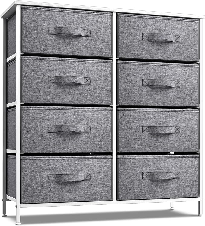 Dresser with 8 Faux Wood Drawers - Chest Organizer Unit with Steel Frame Wood