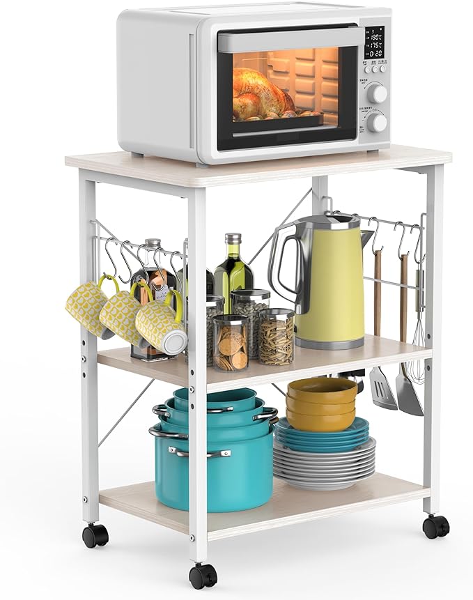 Kitchen Stand Microwave Cart 23.7'' for Small Space, Coffee Cart 3-Tier Rolling Utility