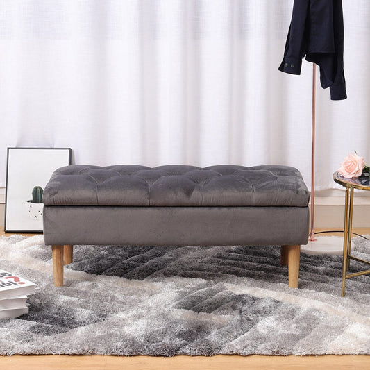 100cm Grey Velvet Upholstered Storage Bench Storage Footstools & Benches Living and Home Grey