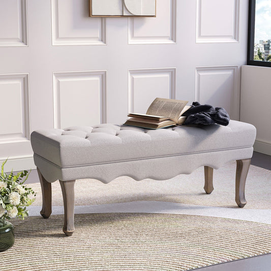 Vintage Linen Bench with Cabriole Legs Benches Living and Home Beige