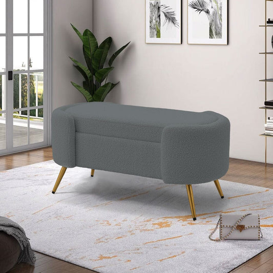 Modern White Upholstered Accent Bench with Stainless Steel Legs Benches Living and Home Grey