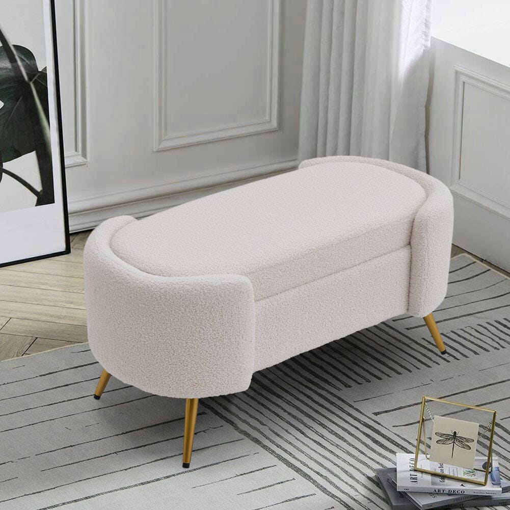 Modern White Upholstered Accent Bench with Stainless Steel Legs Benches Living and Home White