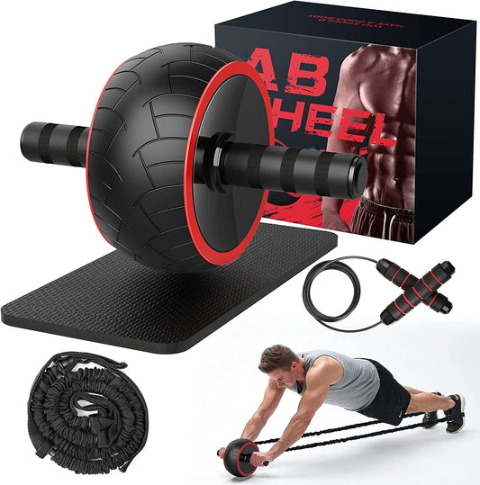 Ab Roller Wheel, Strength Training Equipment, Ab Wheel Roller for Core Workout with Knee Mat and Jump Rope Resistance Bands, Perfect Home Gym Equipment for Men Women Abdominal Exercise