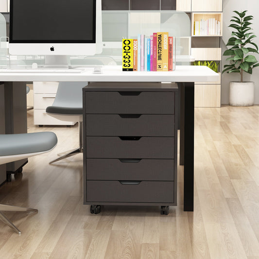 Dark Gray Movable File Cabinet Wooden Drawer Office Storage