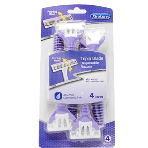 Xtra Care Triple Blade Pivoting Head Disposable Razor, 4 Pack