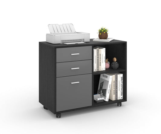 File Cabinet with 3 Drawer Mobile Lateral Filing Cabinet/Storage Cabinet (Black & Dark Grey )