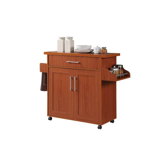 Rolling Kitchen Island Cart With Spice Rack & Paper Towel Holder