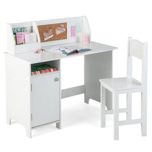 Children's Montessori Homework Desk | Bureau | Storage Cupboard & Chair | White | 5-14 Years