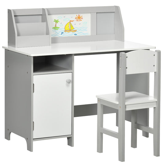Montessori Homework Desk | Whiteboard | Storage & Chair | White & Grey | 5-8 Years