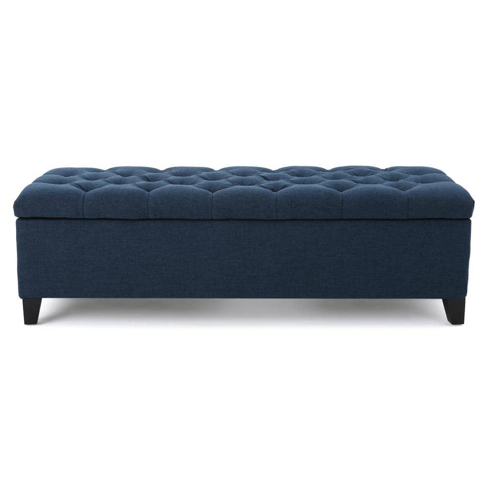 Noble House Dark Blue Tufted Fabric Storage Bench - $130