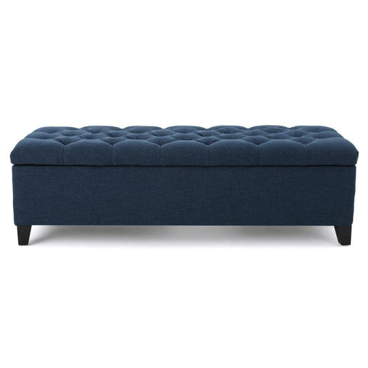 Noble House Dark Blue Tufted Fabric Storage Bench - $130