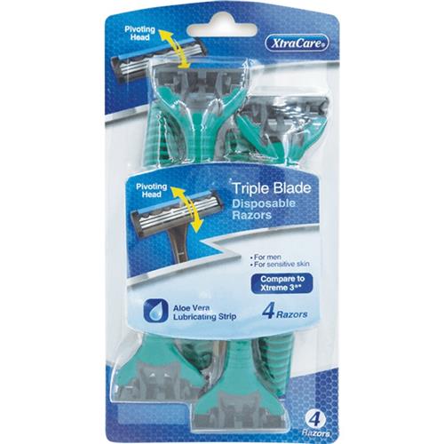 Xtra Care Triple Blade Pivoting Head Disposable Razor, 4 Pack