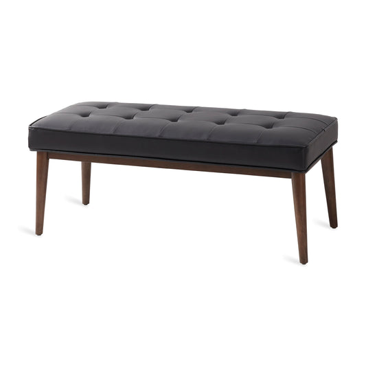 Bench Chair Indoor Black Upholstered Classic Mid-Century Modern Solid Wood Legs