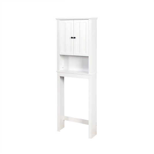 White Bathroom Wooden Storage Cabinet Over-The-Toilet Space Saver