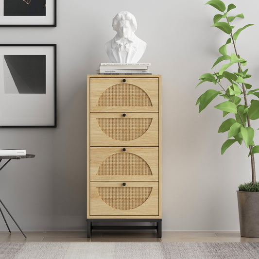 Natural Rattan Cabinet Storage with 4 drawer for Living Room Bedroom