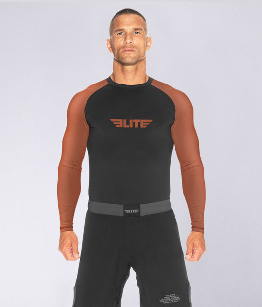 Men's Standard Brown Long Sleeve Wrestling Rash Guard