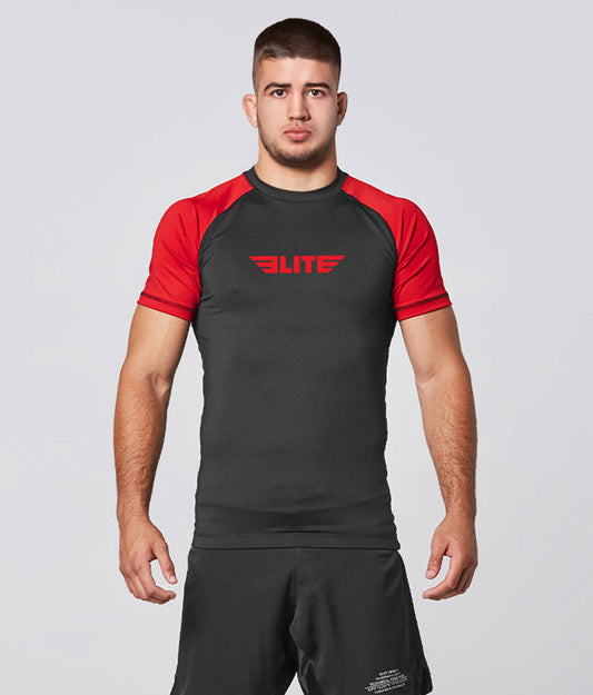 Men's Standard Red Short Sleeve Wrestling Rash Guard