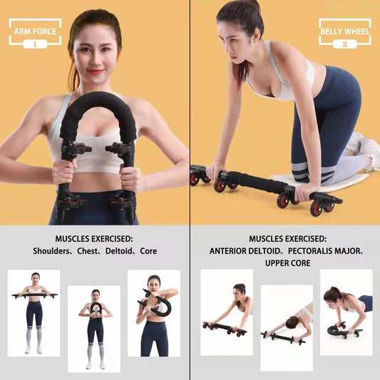 Gielmiy Ab Roller Wheel, 2-In-1 Ab Exercise Wheels with Resistance Bands for Men and Women，Abdominal Workout Wheel Roller with 8 Wheels for Stability，Perfect Home Gym Equipment.